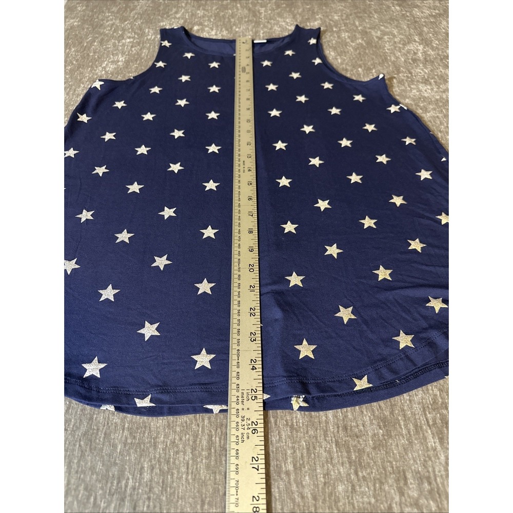 Old Navy Tank Top Womens Medium M Blue Silver Stars Luxe Sleeveless Stretch Knit - Picture 6 of 10
